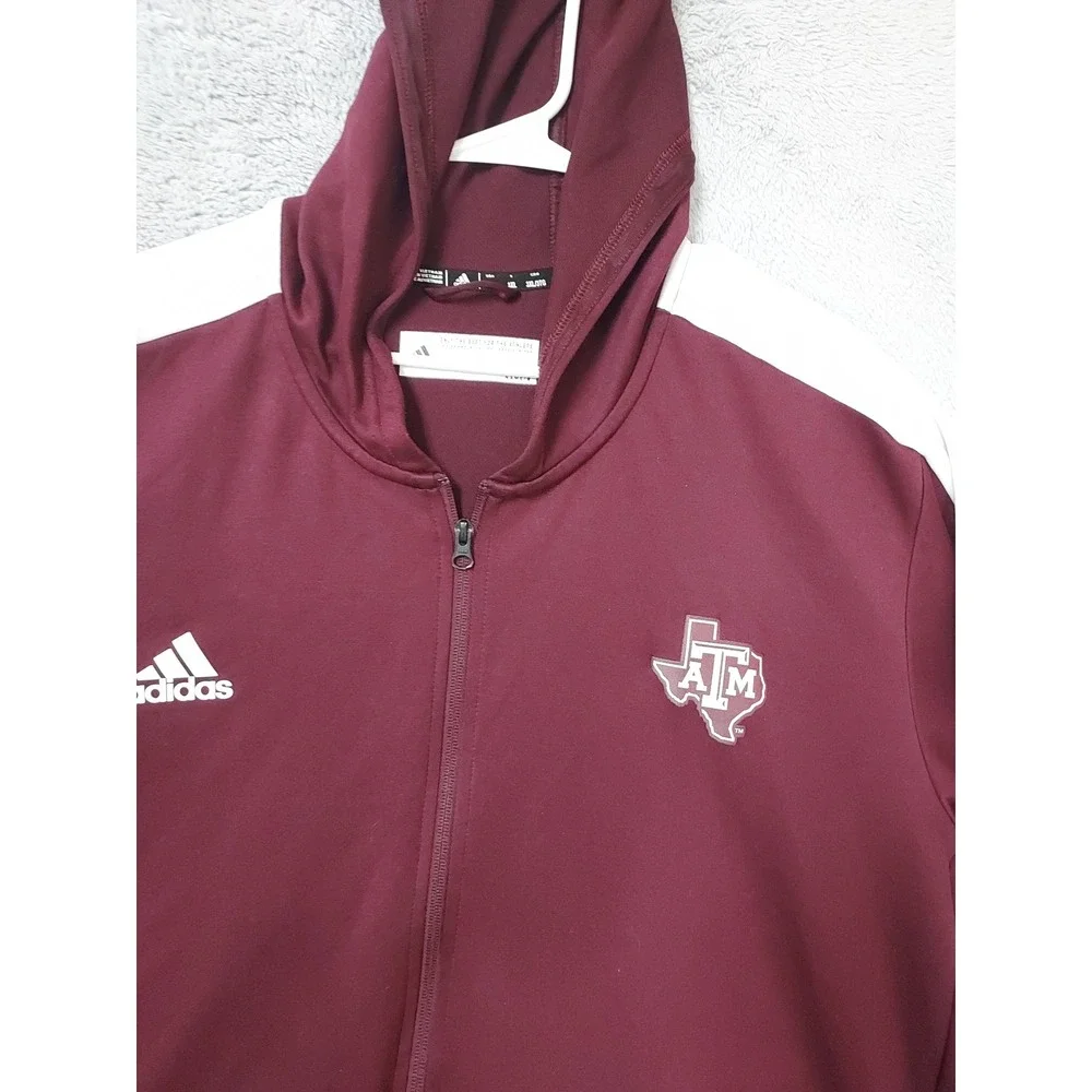 Texas AM Aggies  Jacket Mens 3XL Adidas NCAA Full Zip Hoodie Maroon White Logo